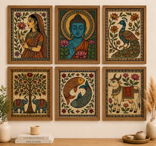 Wooden_Indian_Folk_Art_Motif_Set_Of_6_Wall_Paintings
