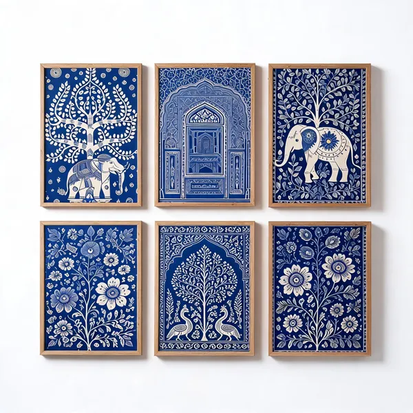 Wooden_Traditional_Floral_And_Elephant_Framed_Wall_Art_Set