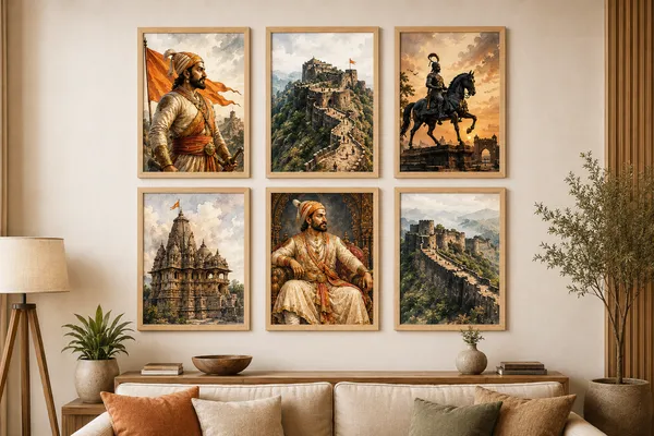 Wooden_Historical_Art_Set_Of_6_Framed_Wall_Paintings