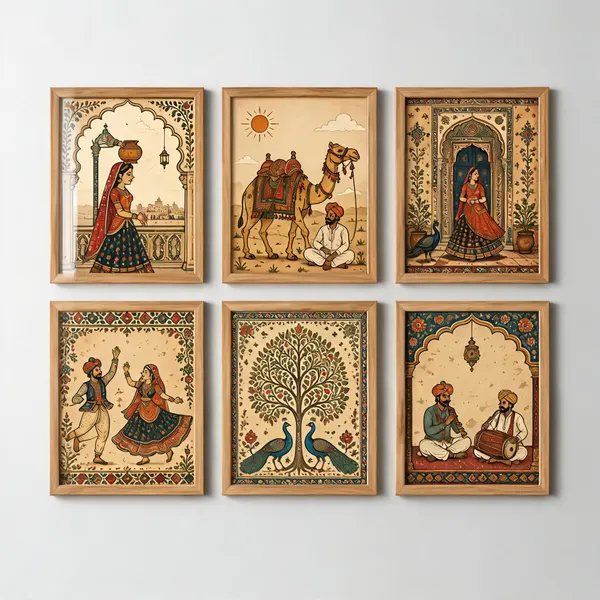 Wood_Rajasthani_Traditional_Art_Set_Of_6_Framed_Wall_Paintings