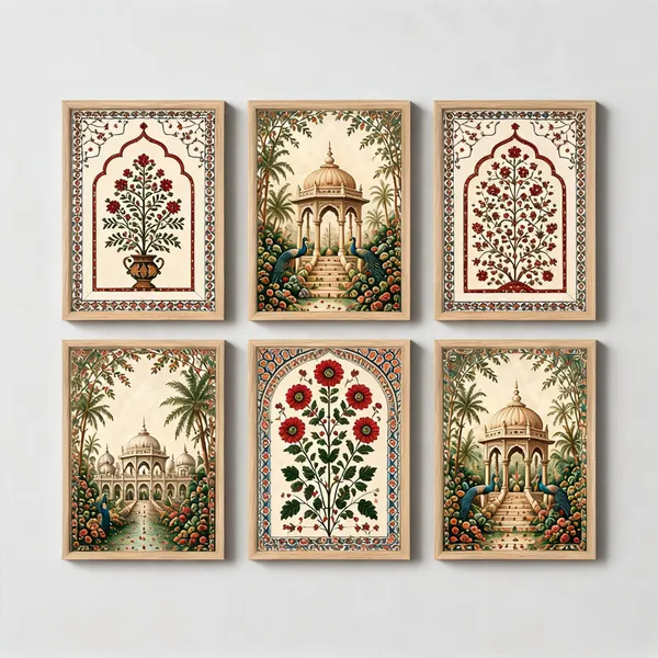 Framed_Traditional_Floral_And_Mughal_Art_Wall_Decor_Set