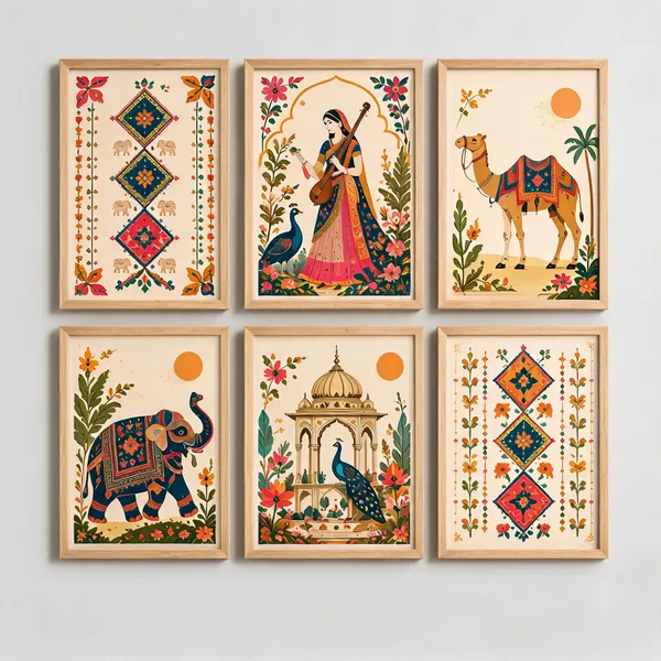 Framed_Traditional_Indian_Folk_Art_Wall_Set