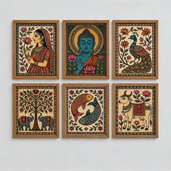 Wooden_Indian_Folk_Art_Motif_Set_Of_6_Wall_Paintings