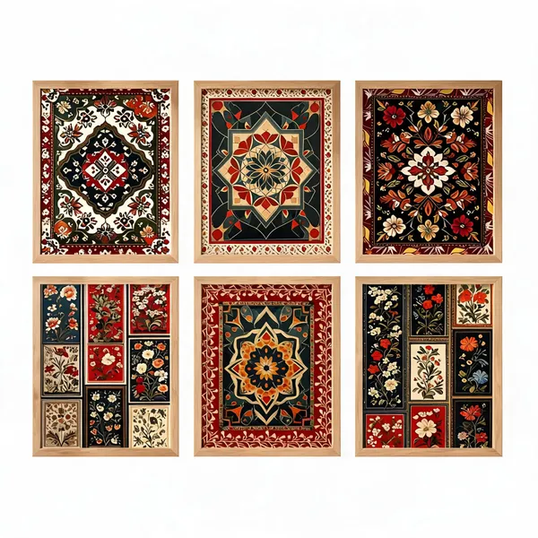 Wood_Bohemian_Floral_Pattern_Framed_Wall_Art_Set