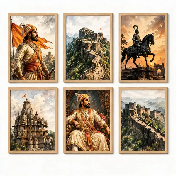 Wooden_Historical_Art_Set_Of_6_Framed_Wall_Paintings