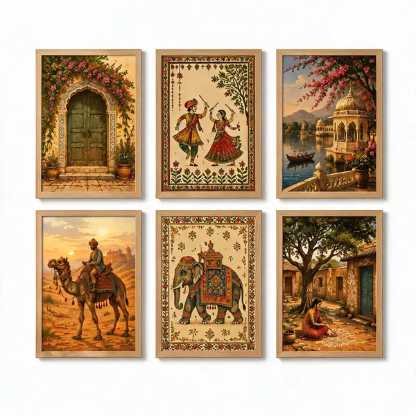 Framed_Traditional_Indian_Scene_Set_Of_6_Wall_Art