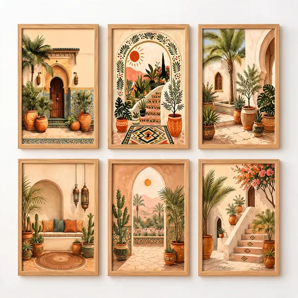Wooden_Moroccan_Archway_Art_Set_Of_6_Framed_Wall_Prints