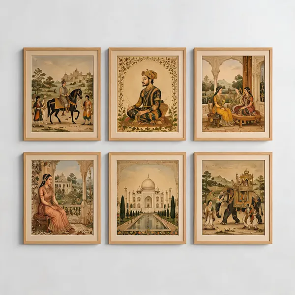 Wooden_Vintage_Indian_Art_Set_Of_6_Framed_Wall_Paintings