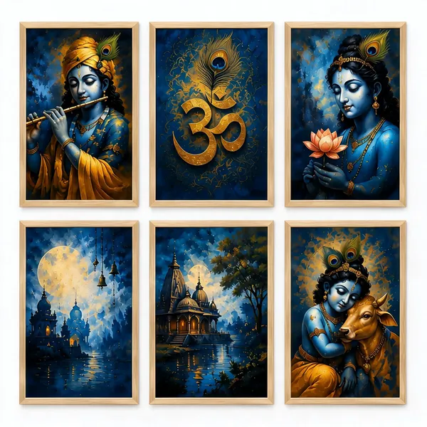 Devotional_Krishna_And_Temple_Wall_Art_Frame_Set