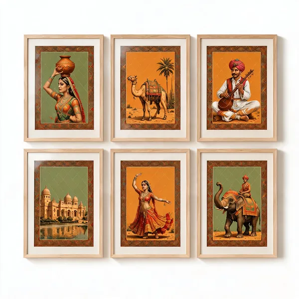 Wooden_Traditional_Indian_Art_Set_Of_6_Framed_Wall_Paintings