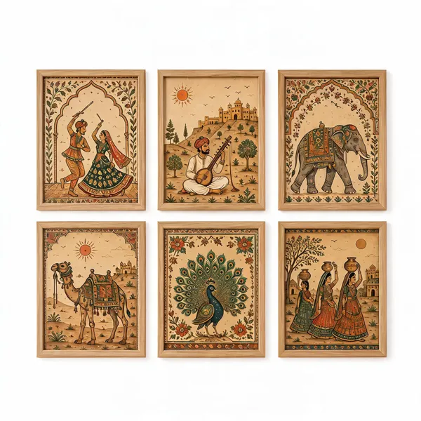 Wooden_Rajasthani_Folk_Art_Framed_Wall_Decor_Set
