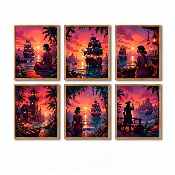 Framed_Coastal_Sunset_Scenic_Wall_Art_Set