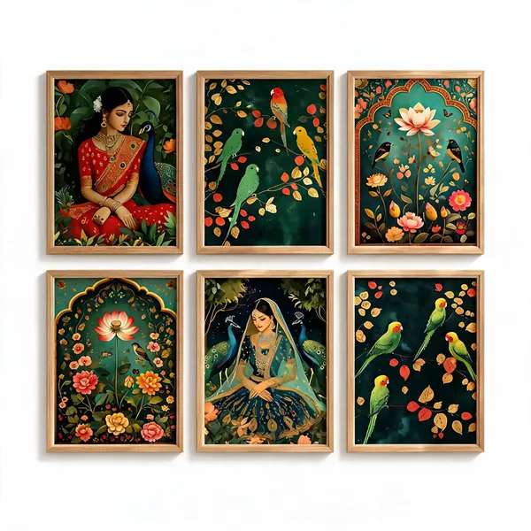 Wooden_Traditional_Floral_Set_Of_6_Framed_Wall_Art