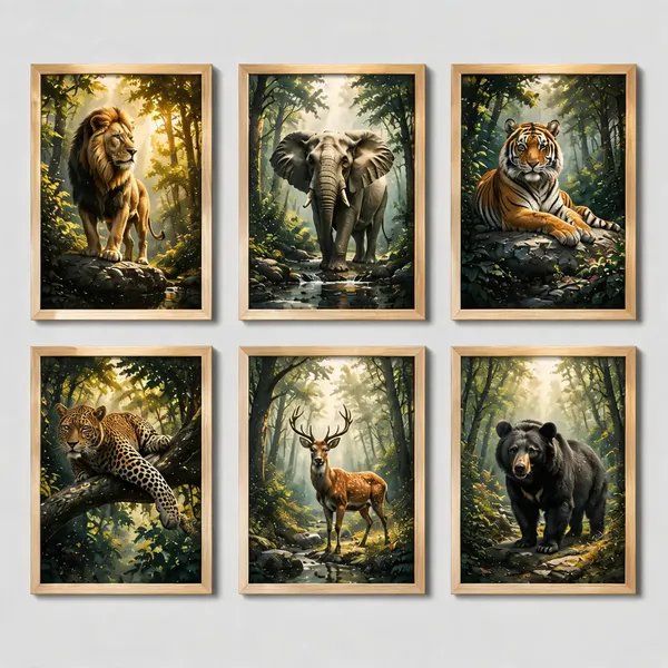 Wooden_Wildlife_Animal_Print_Set_Of_6_Framed_Wall_Art