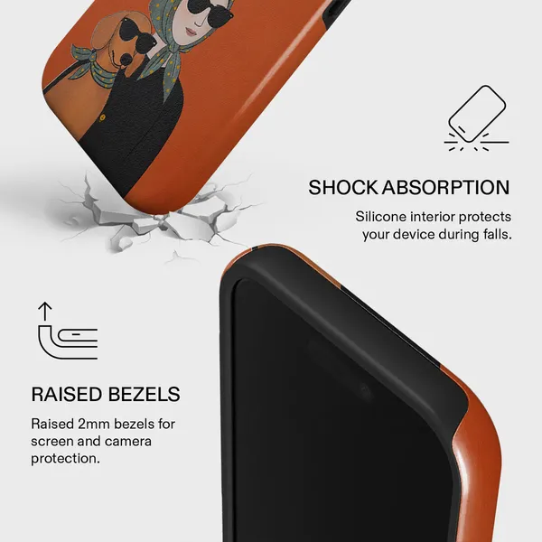 Orange_Printed_Phone_Case_With_Woman_And_Dog_Design