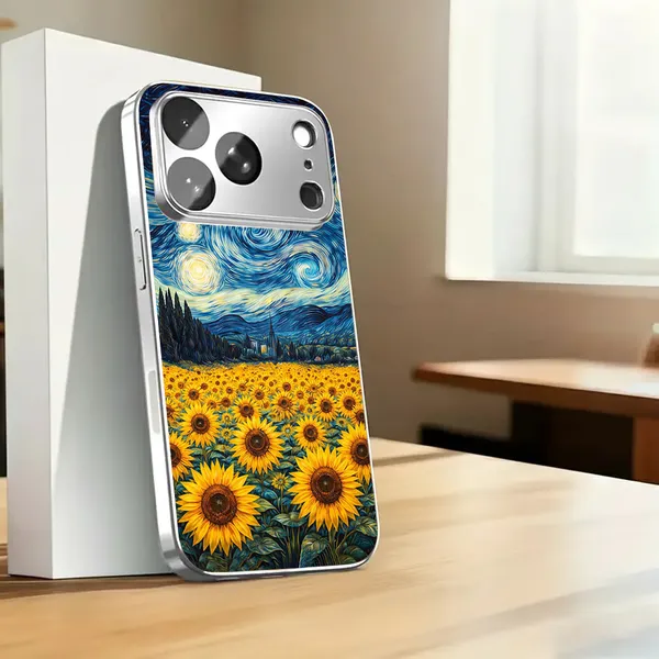 Silver_Starry_Night_Sunflower_Print_Phone_Case