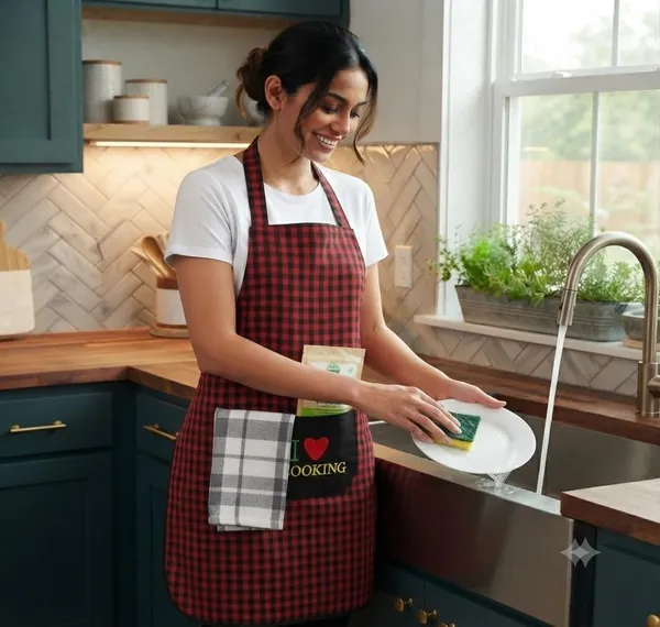 Waterproof_Unisex_Kitchen_Checkered_Design_Apron_With_Front_Centre_Pocket_With_Adjustable_Neck_Strap_Reusable_Protective_Apron_Pack_Of_2_Black_Red