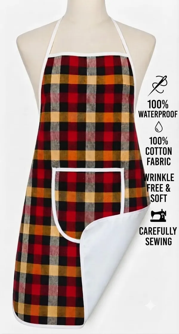 Waterproof_Unisex_Kitchen_Checkered_Design_Apron_With_Front_Centre_Pocket_With_Adjustable_Neck_Strap_Reusable_Protective_Apron_Pack_Of_2