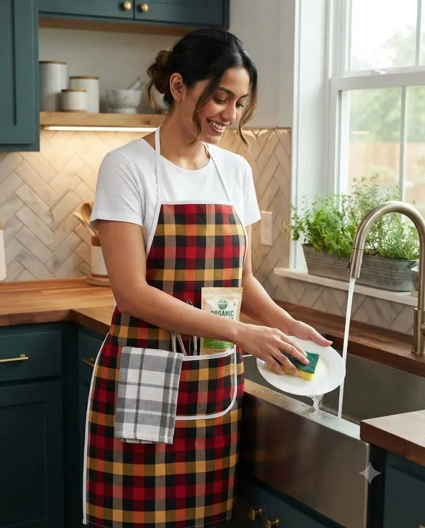 Waterproof_Unisex_Kitchen_Checkered_Design_Apron_With_Front_Centre_Pocket_With_Adjustable_Neck_Strap_Reusable_Protective_Apron_Pack_Of_2