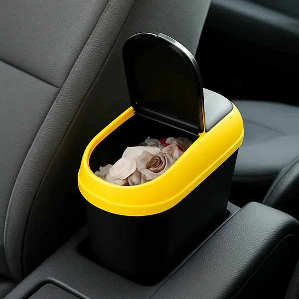 Yellow_Plastic_Flip_Lid_Mini_Car_Trash_Bin