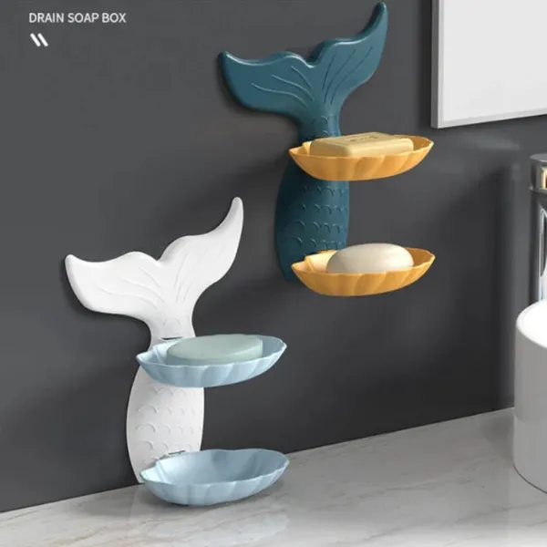 Plastic_Mermaid_Shape_Self-Adhesive_Double_Layer_Soap_Dish_Pack_of_3