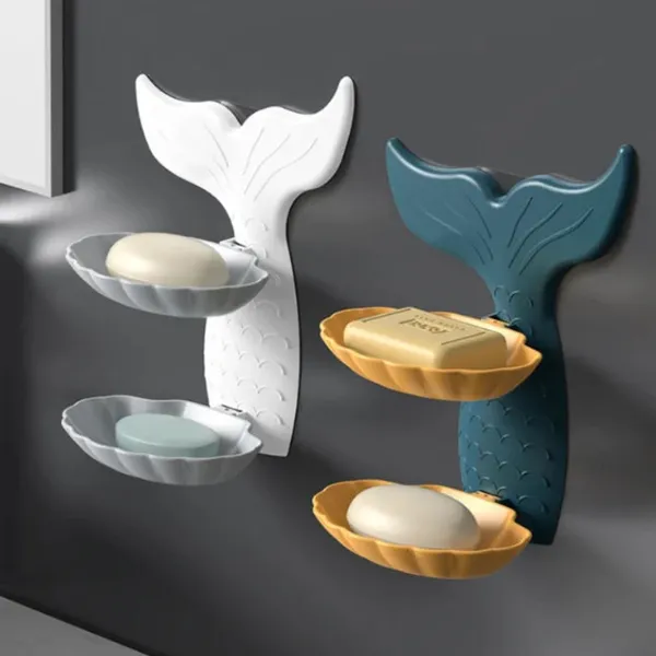 Plastic_Mermaid_Shape_Self-Adhesive_Double_Layer_Soap_Dish_Pack_of_3