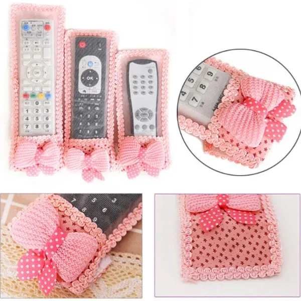 Pink_Fabric_Lace_Bowknot_Remote_Control_Dustproof_Cover_Pack_of_3