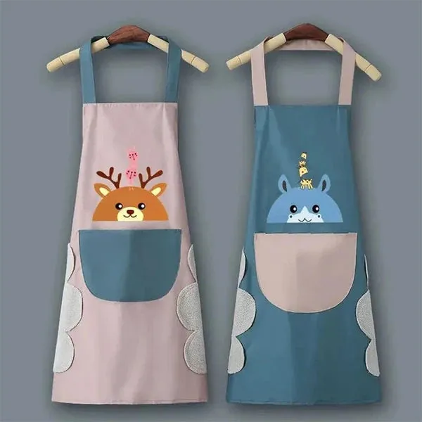 Waterproof_Cartoon_Kitchen_Apron_With_Hand_Wipe_Towels_Front_Pocket_Pack_of_2