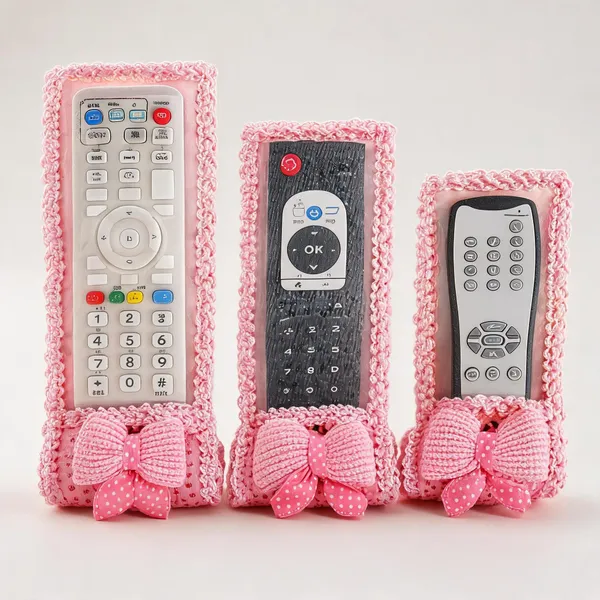 Pink_Fabric_Lace_Bowknot_Remote_Control_Dustproof_Cover_Pack_of_3