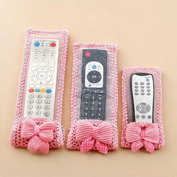 Pink_Fabric_Lace_Bowknot_Remote_Control_Dustproof_Cover_Pack_of_3