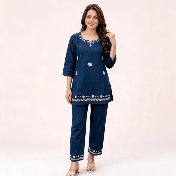 Navy_Blue_Denim_Embroidered_Straight_Kurta_Set_For_Women