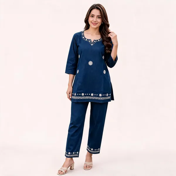 Navy_Blue_Denim_Embroidered_Straight_Kurta_Set_For_Women