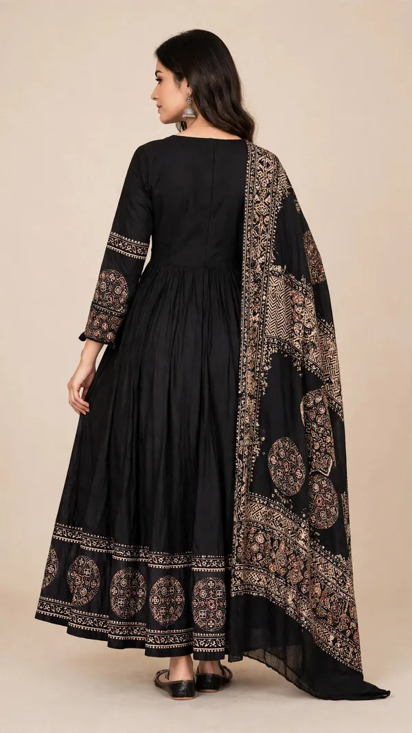 Black_Cotton_Anarkali_Suit_Set_For_Women