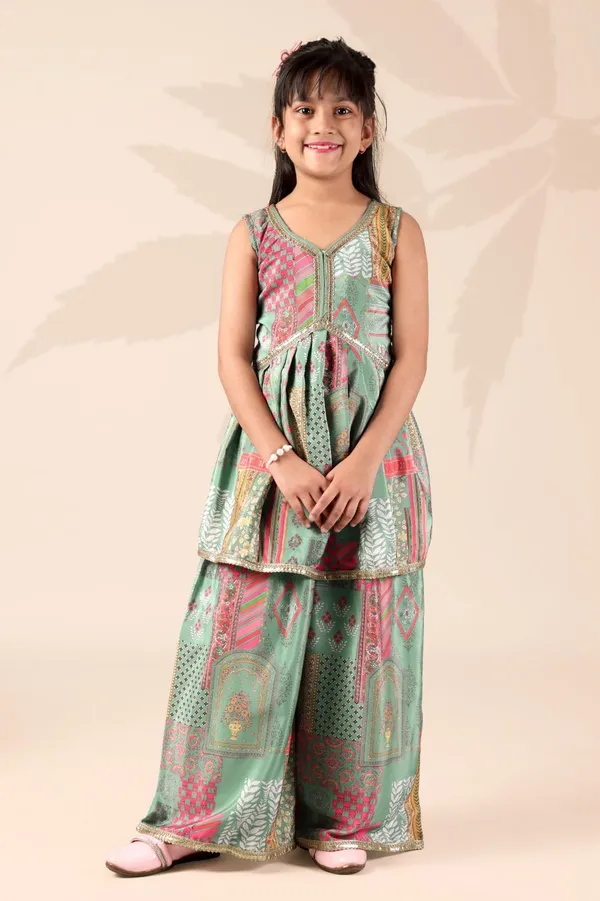Green_Crepe_Silk_Printed_Kurta_Palazzo_Set_For_Girl