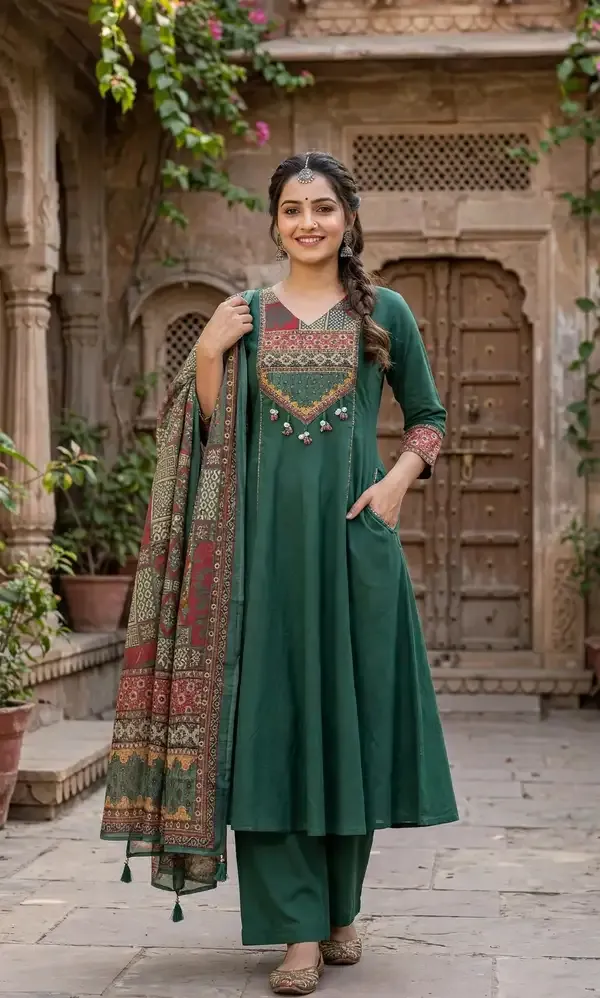 Green_Cotton_Printed_Anarkali_Kurta_Set_For_Women