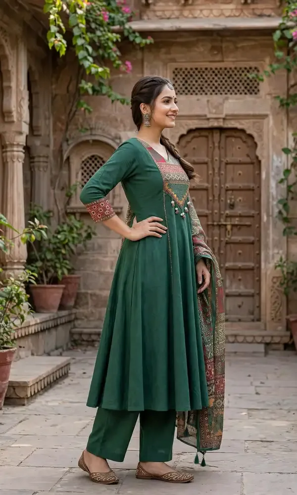 Green_Cotton_Printed_Anarkali_Kurta_Set_For_Women