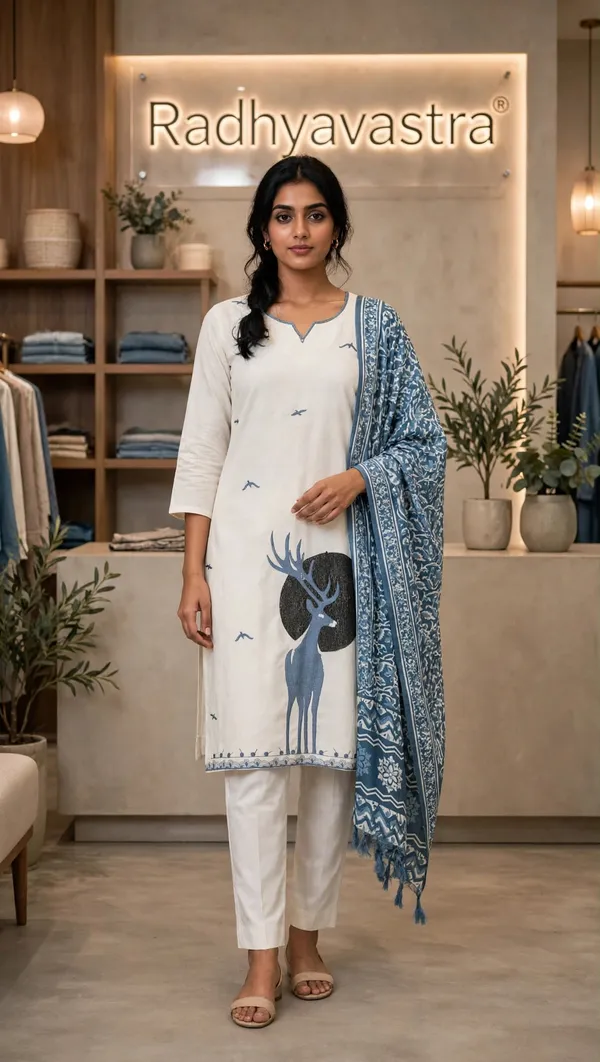 White_Khadi_Cotton_Printed_Straight_Kurta_Set_For_Women