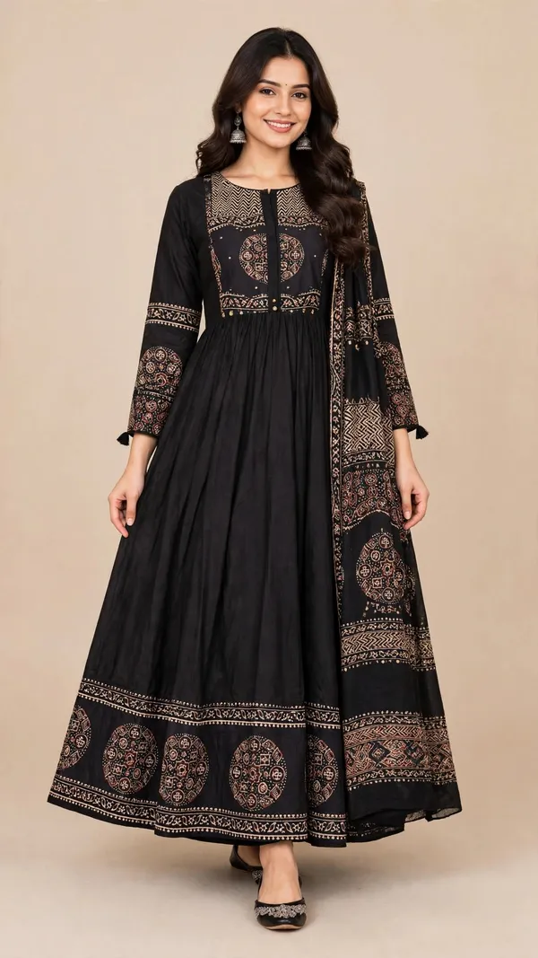 Black_Cotton_Anarkali_Suit_Set_For_Women