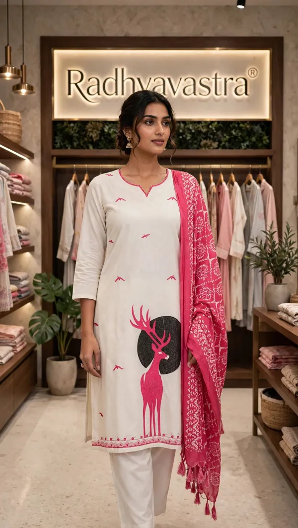 Cream_Khadi_Cotton_Printed_Straight_Kurta_Set_For_Women