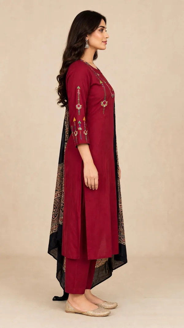 Maroon_Cotton_Straight_Kurta_Set_With_Dupatta_For_Women