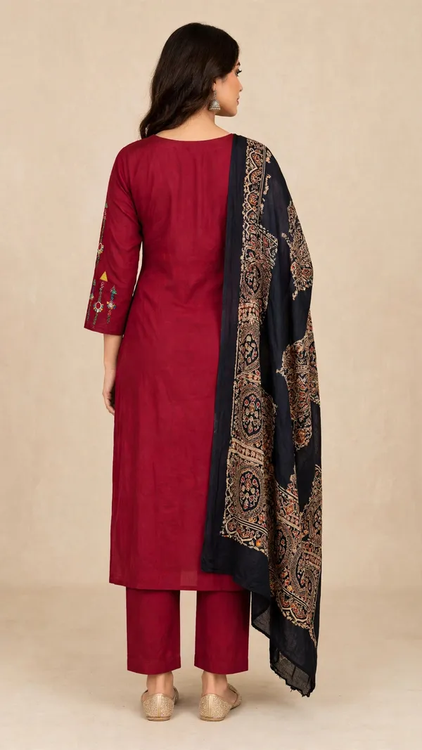 Maroon_Cotton_Straight_Kurta_Set_With_Dupatta_For_Women