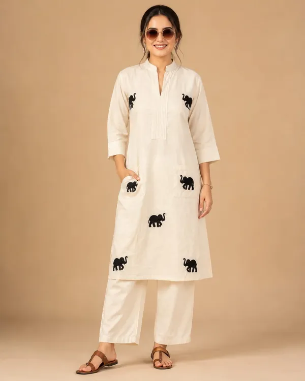 Ivory_Khadi_Cotton_Printed_Straight_Kurta_Pant_Set_For_Women