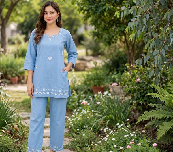Blue_Denim_Embroidered_Straight_Kurta_Pant_Set_For_Women