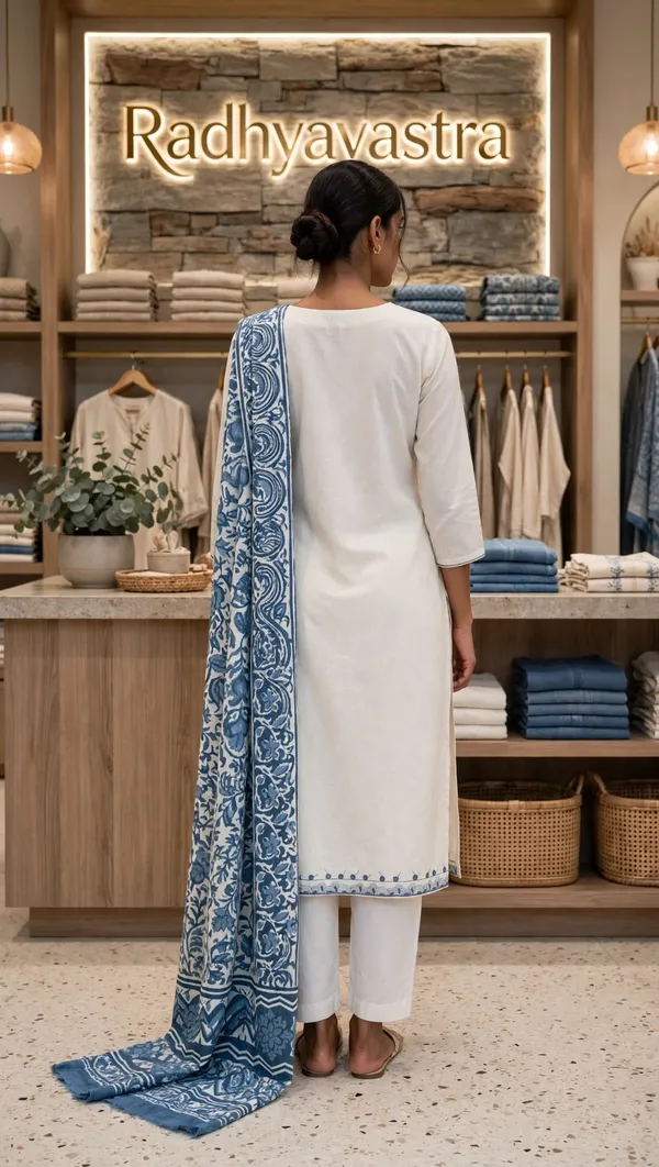 White_Khadi_Cotton_Printed_Straight_Kurta_Set_For_Women