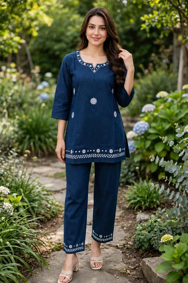 Navy_Blue_Denim_Embroidered_Straight_Kurta_Set_For_Women