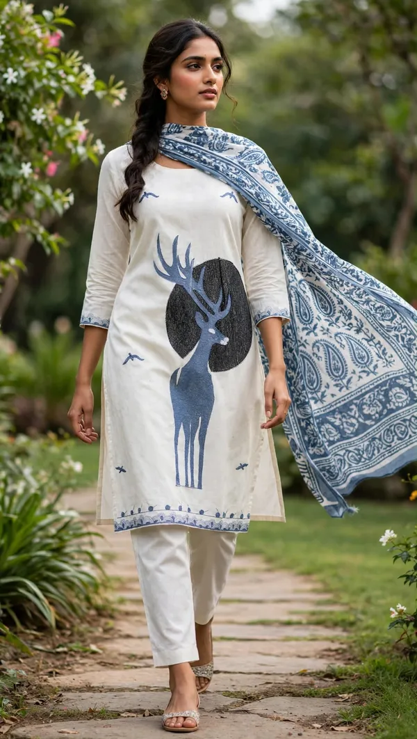 White_Khadi_Cotton_Printed_Straight_Kurta_Set_For_Women