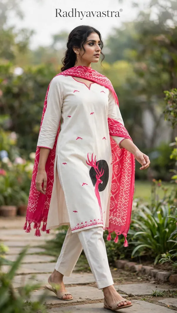 Cream_Khadi_Cotton_Printed_Straight_Kurta_Set_For_Women