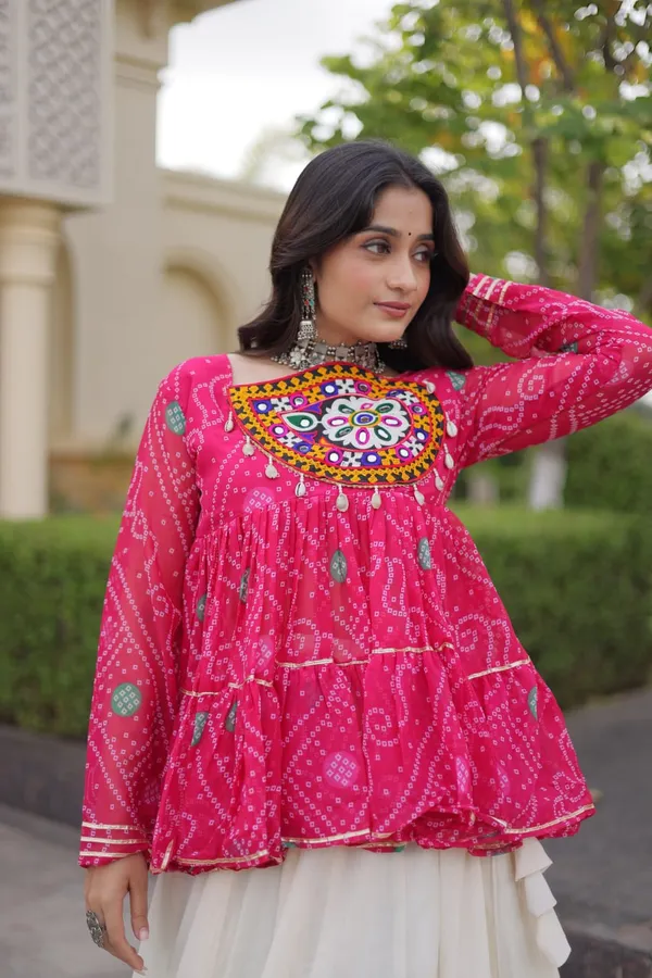 Pink_Georgette_Printed_Flared_Lehenga_Set_For_Women