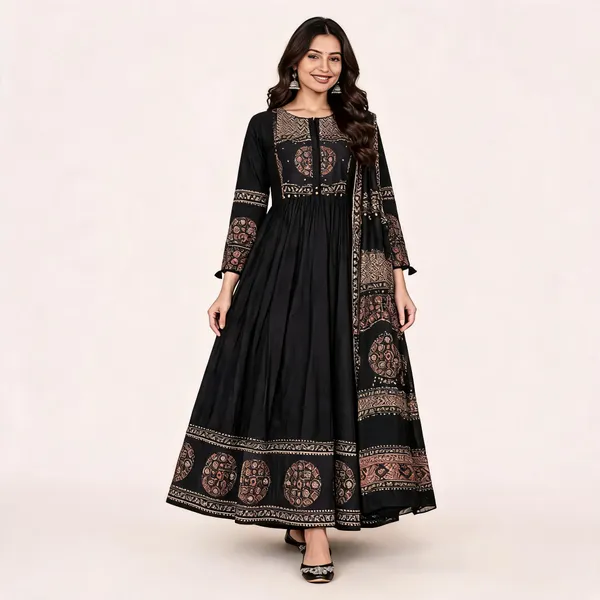 Black_Cotton_Anarkali_Suit_Set_For_Women