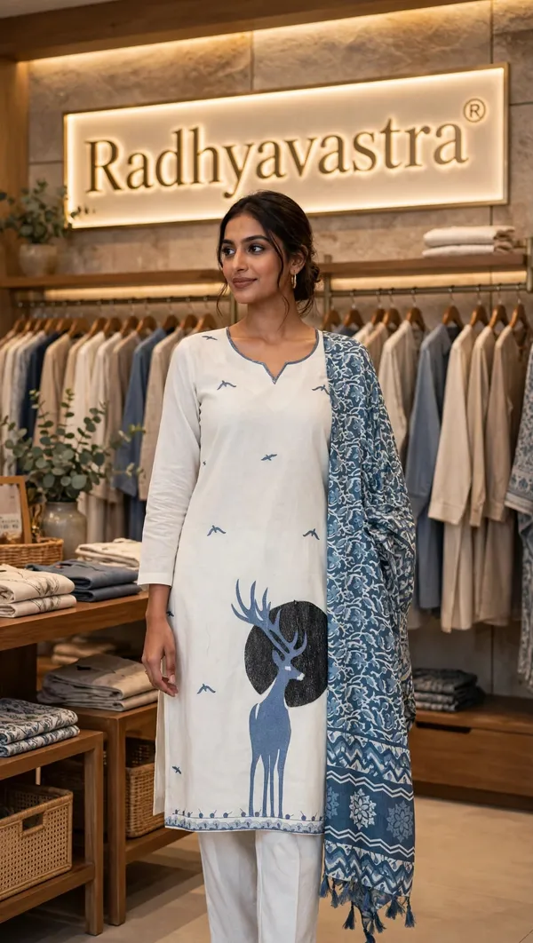 White_Khadi_Cotton_Printed_Straight_Kurta_Set_For_Women